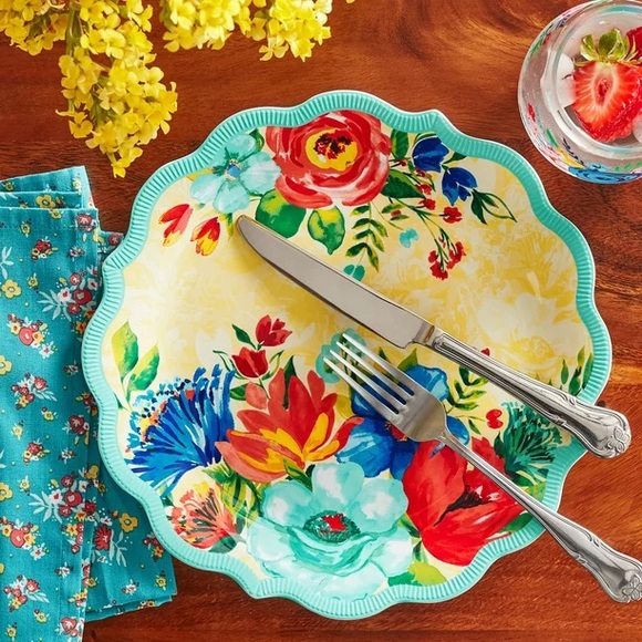 🌺 New The Pioneer Woman Delaney Teal Blue Melamine 10.7"D Dinner Plates, Qty 4 - Picture 5 of 8